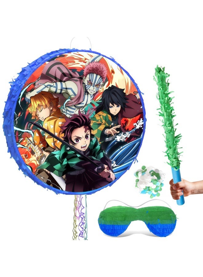 FRUITFUL PARTY Demon Slayer Round Pinata, Demon Slayer Party Pinata Bundle - Large Anime Character Pinata, Japanese Theme Party Game Decorations Party Stick etc Demon Slayer Pinata Birthday Party Decoration Supplies - Image 1